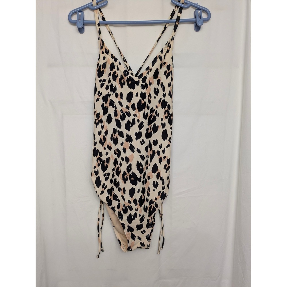 Kona Sol Leopard Print Ruched Side One Piece Swimsuit Women's Medium Strappy